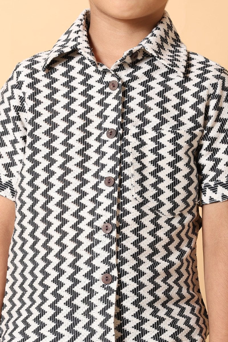 Zig - Zag Print Cotton Shirt – Kids Dress for Boys (4 Years) - Bebe Unicorn