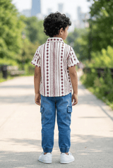 Maroon & White Ethnic Print Shirt - 4 Year Boy Festive Dress